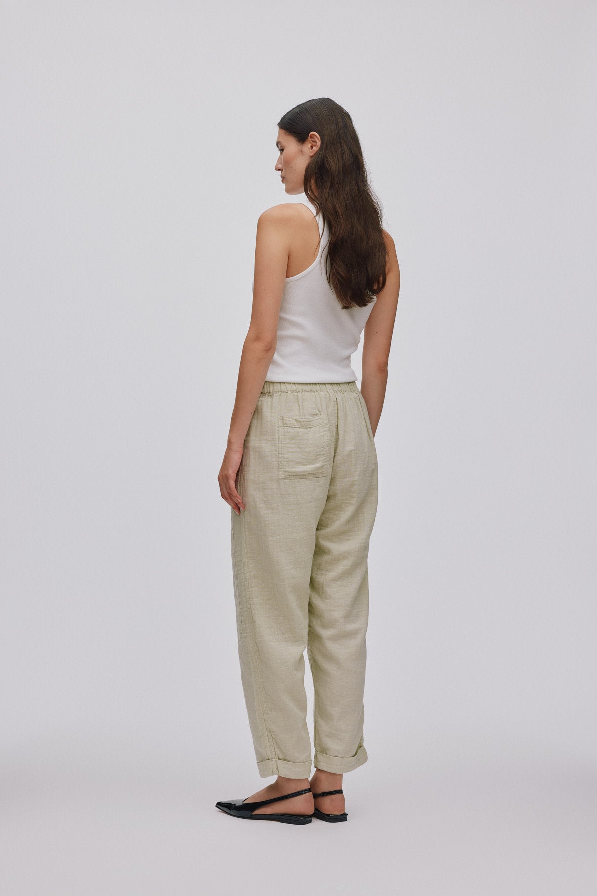 Johanne - Cotton double knee patch pants I Light sage