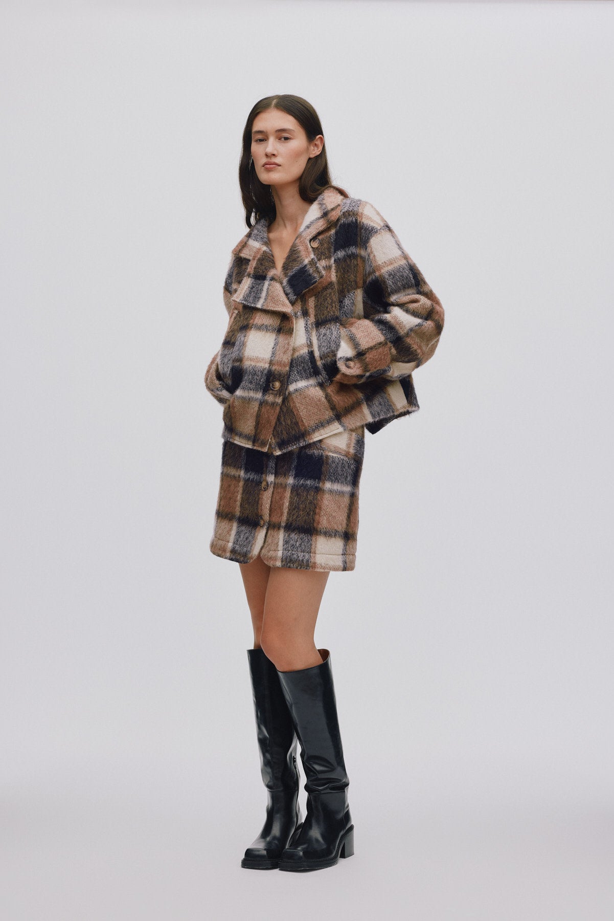 Olympia - Jumbo check short skirt I Brown check