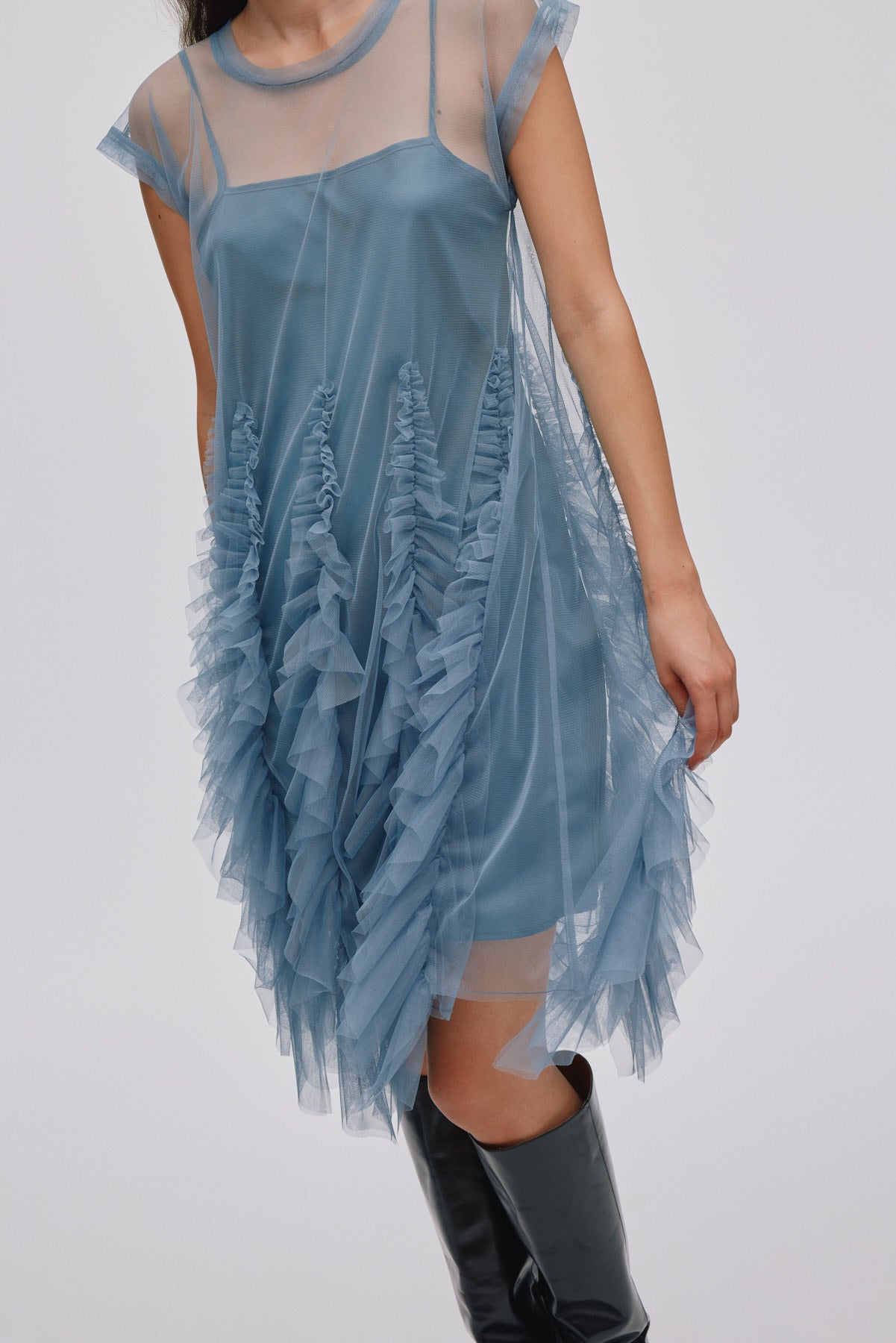 Frilly tulle dress - Ghita I Dusty blue