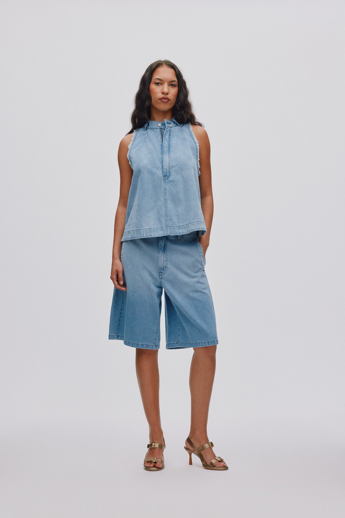 Faya - Light denim halter top I Light washed denim