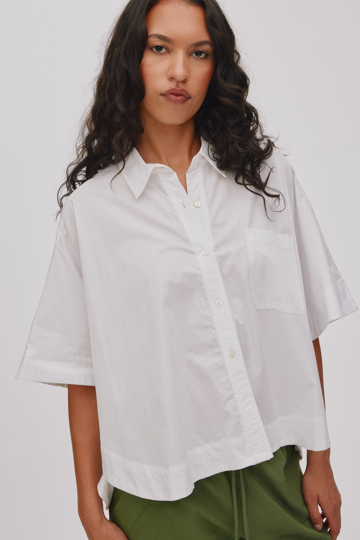Berte - Poplin curved hem shirt I Soft rose