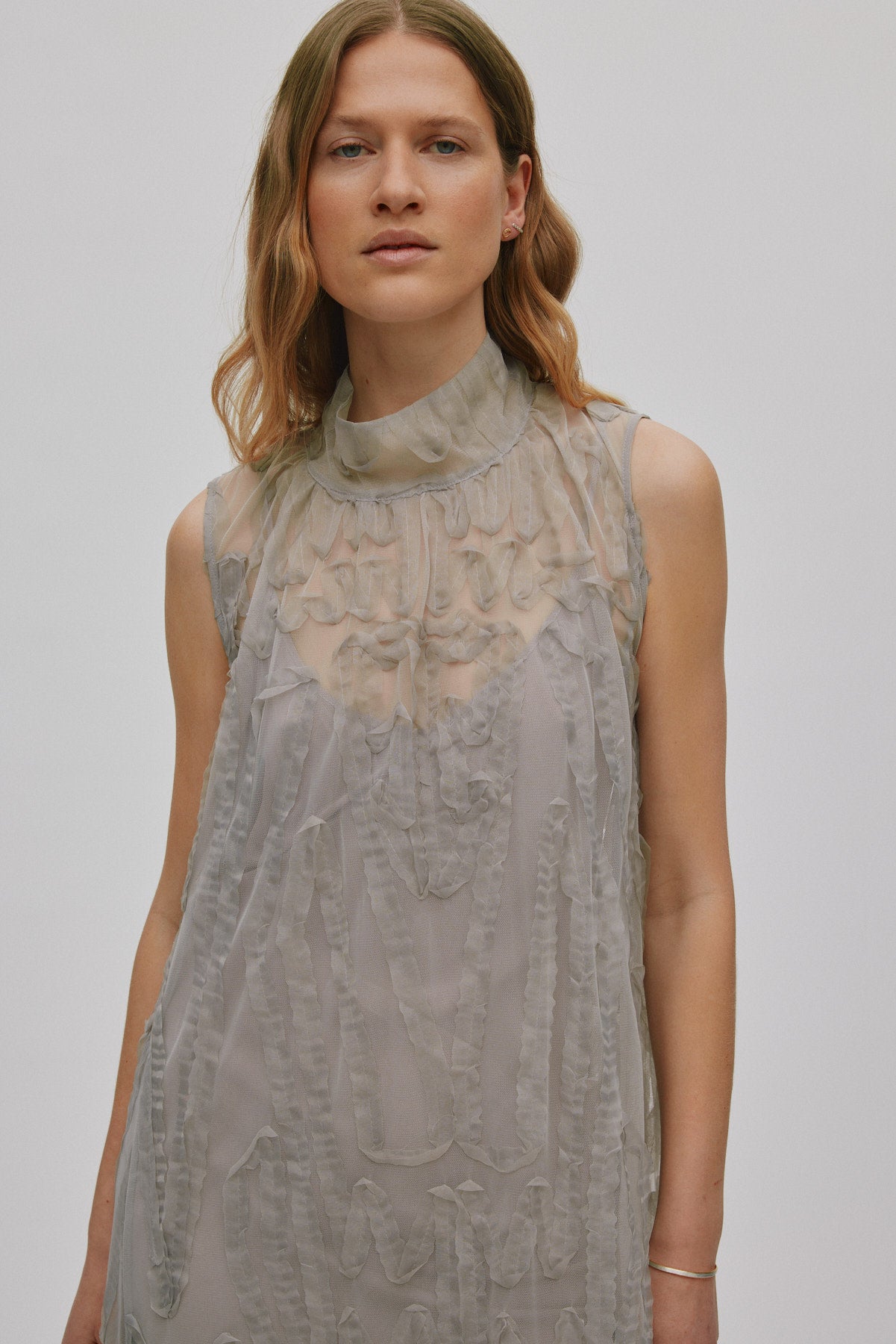 Allison - Splash netting long dress I Silver grey