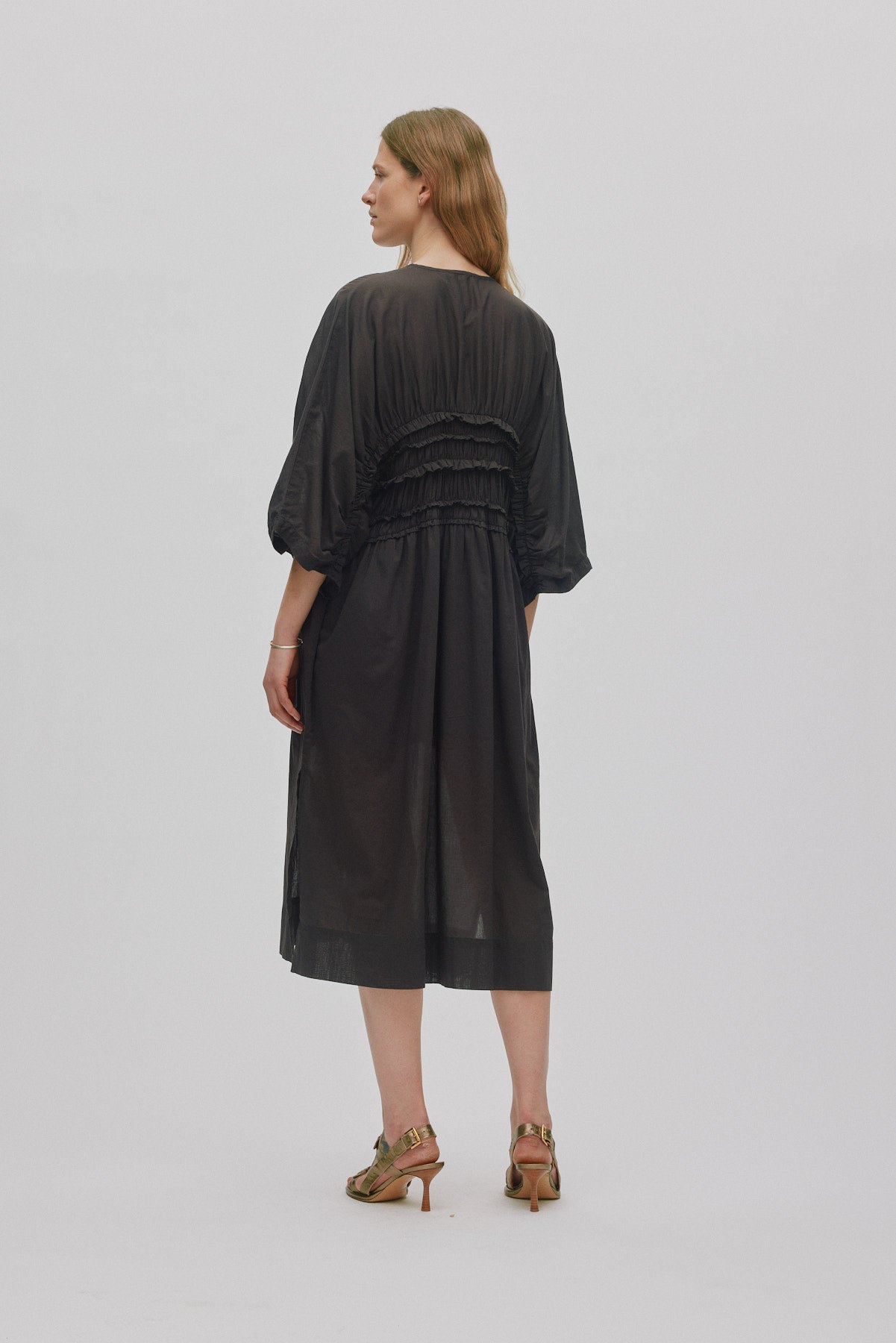 Ina - Voile frill gathered dress I Liqourice