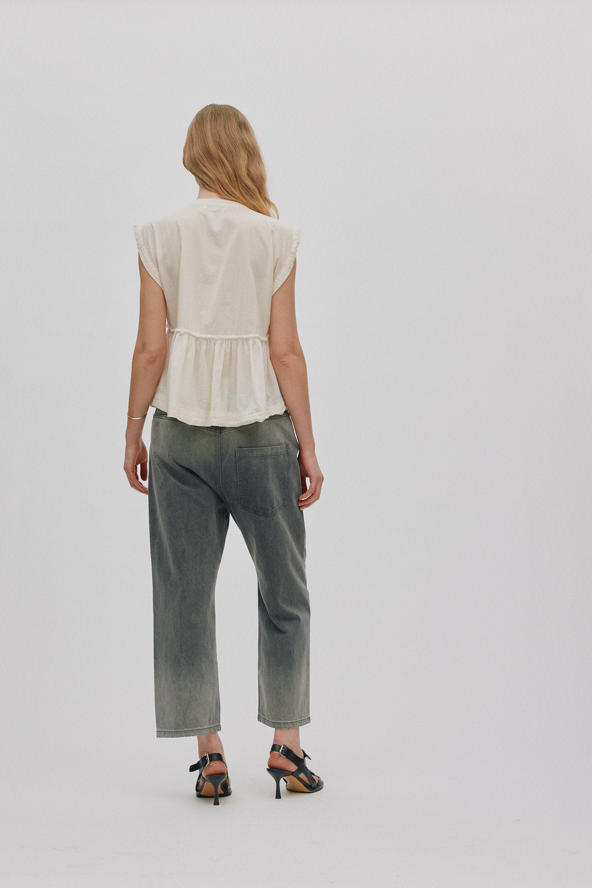 Beza - Grey denim drawstring pants I Washed grey