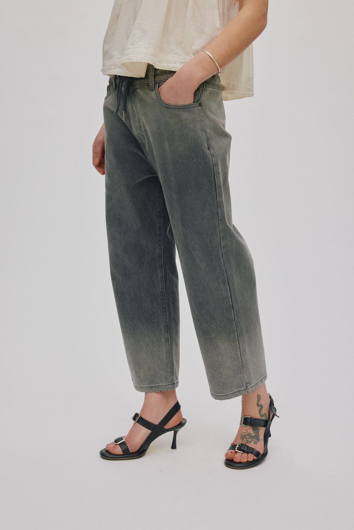 Beza - Grey denim drawstring pants I Washed grey