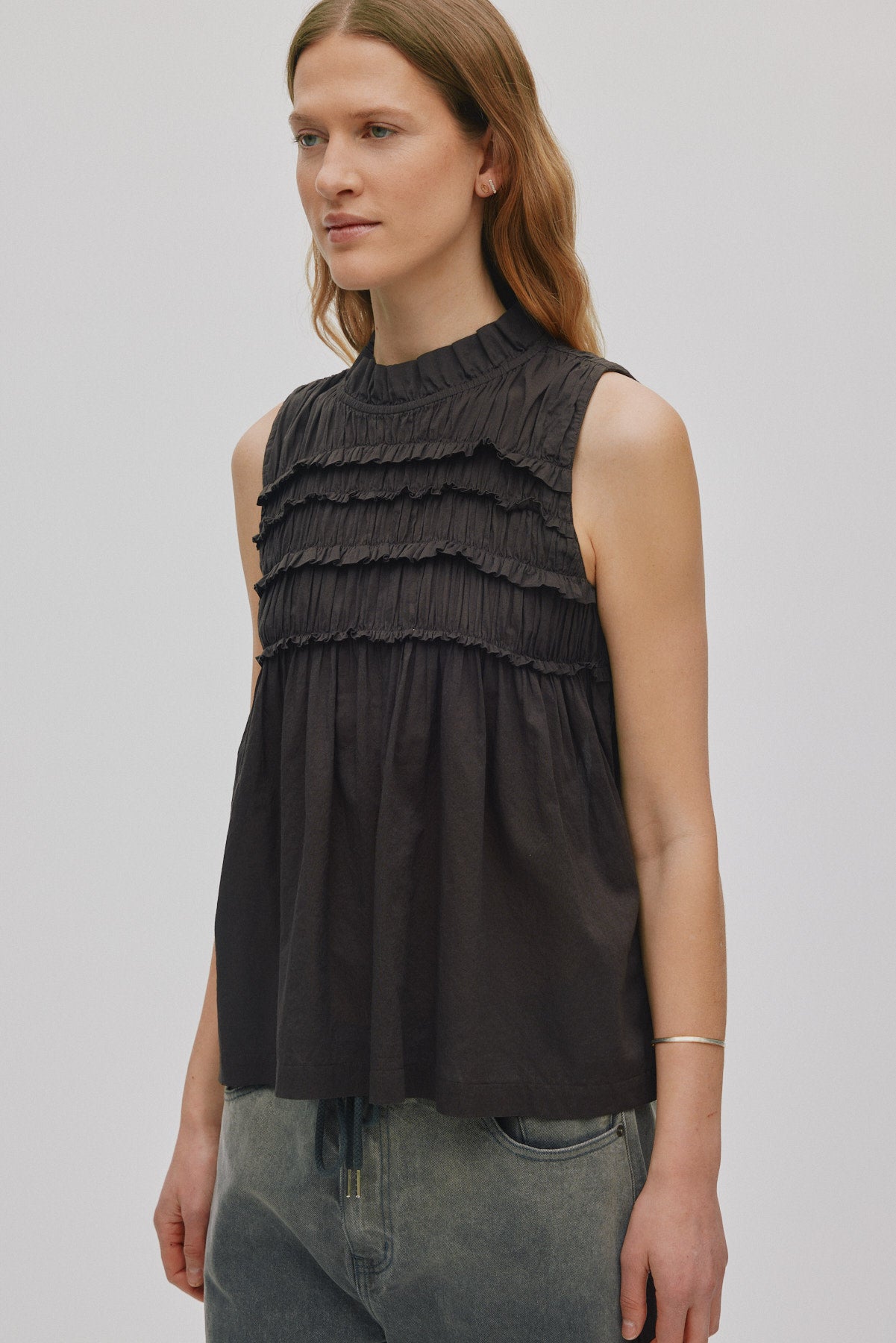 Pia - Voile frill halter top I Liquorice
