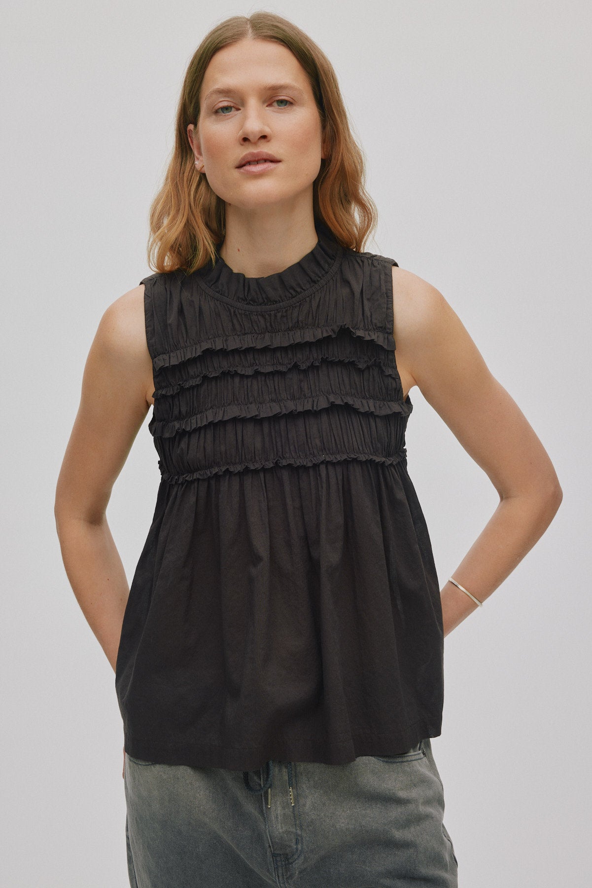 Pia - Voile frill halter top I Liquorice