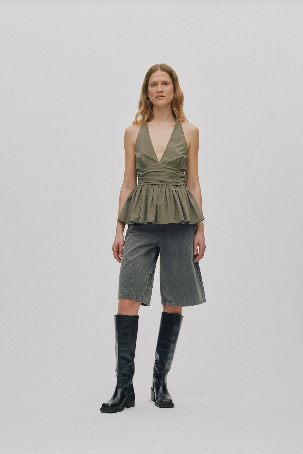 Izma - Poplin halter top I Asphalt