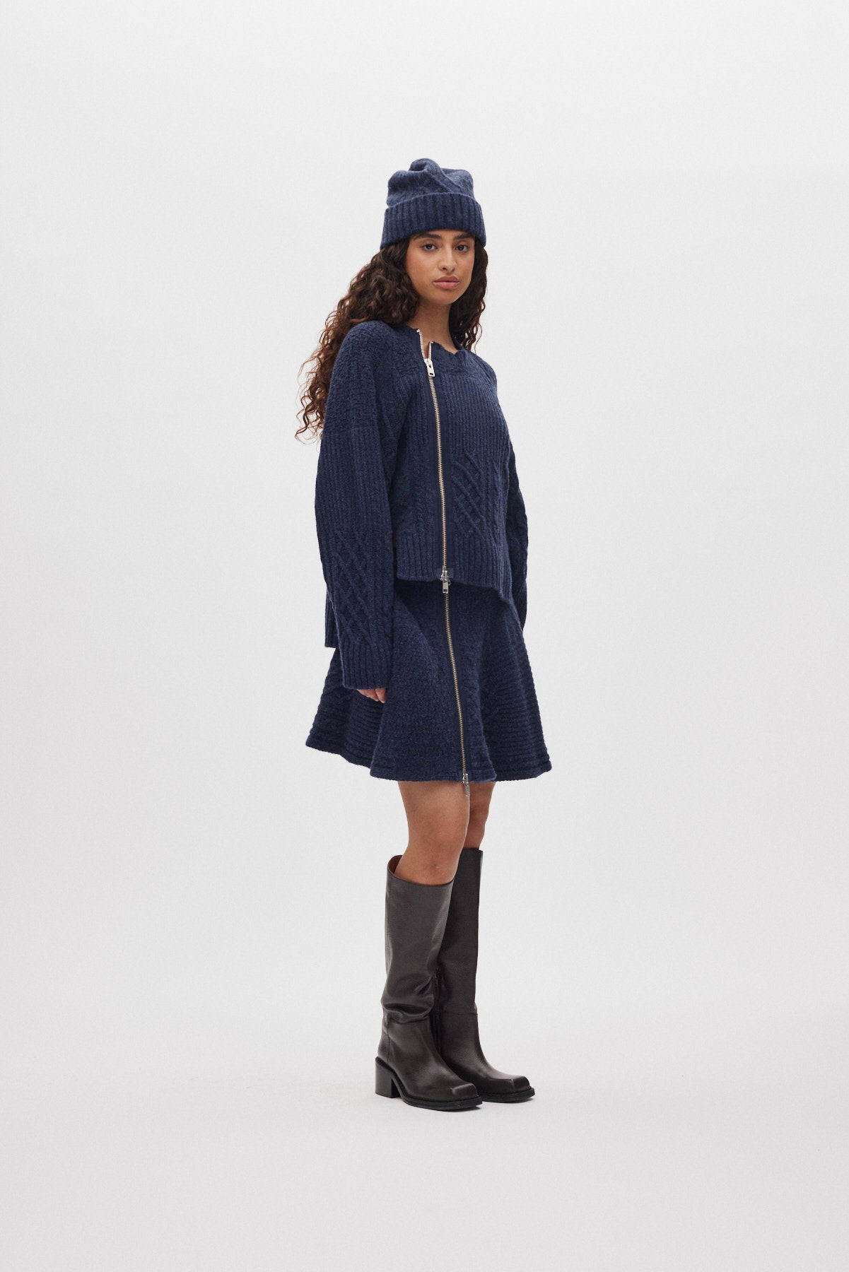 Luka - Patchwork knit cardigan I Indigo