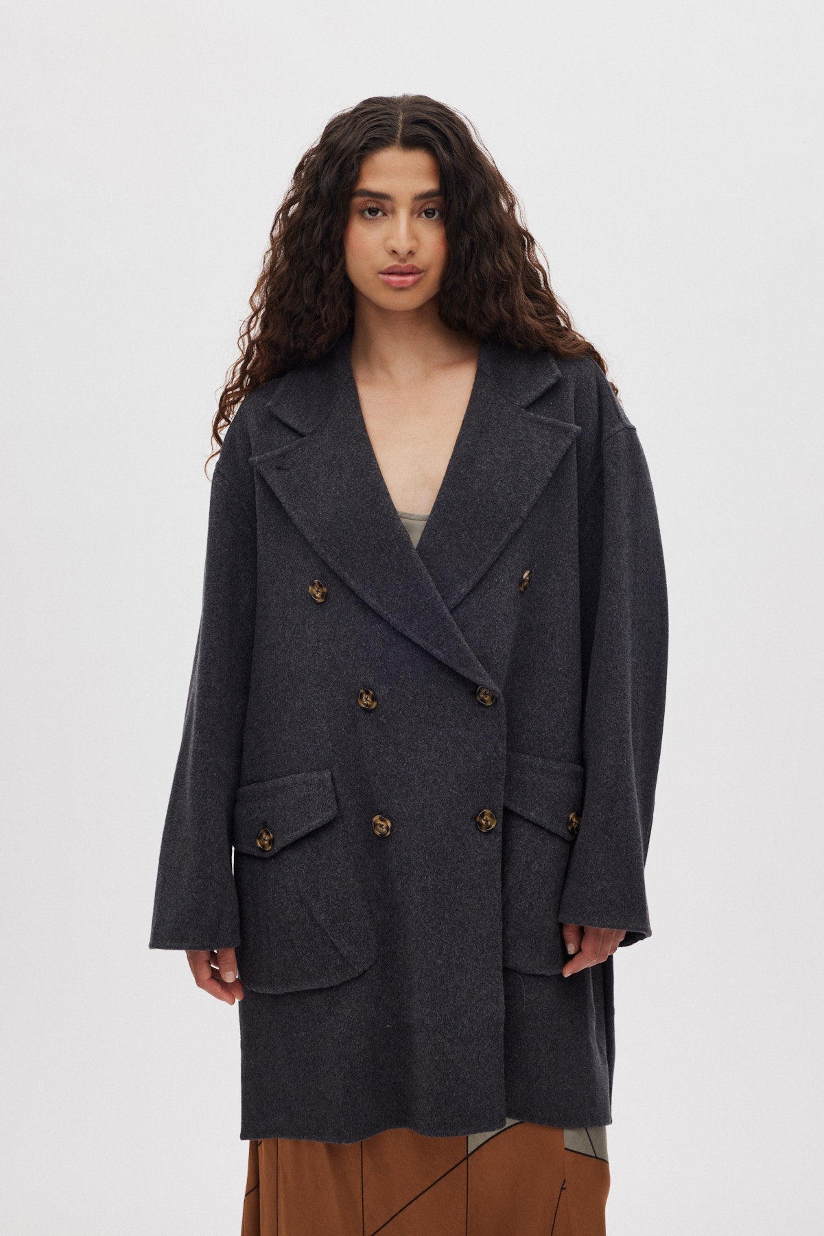 Leanna - Double felt wool coat I Dark grey melange