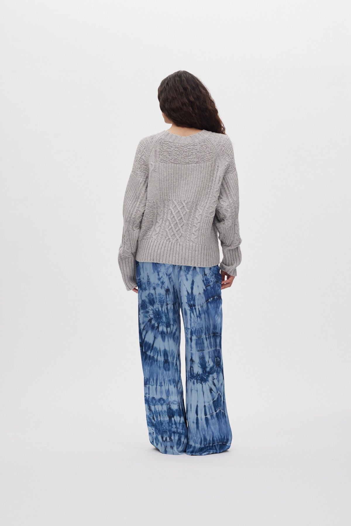 Baze - Patchwork knit cropped sweater I Light grey melange