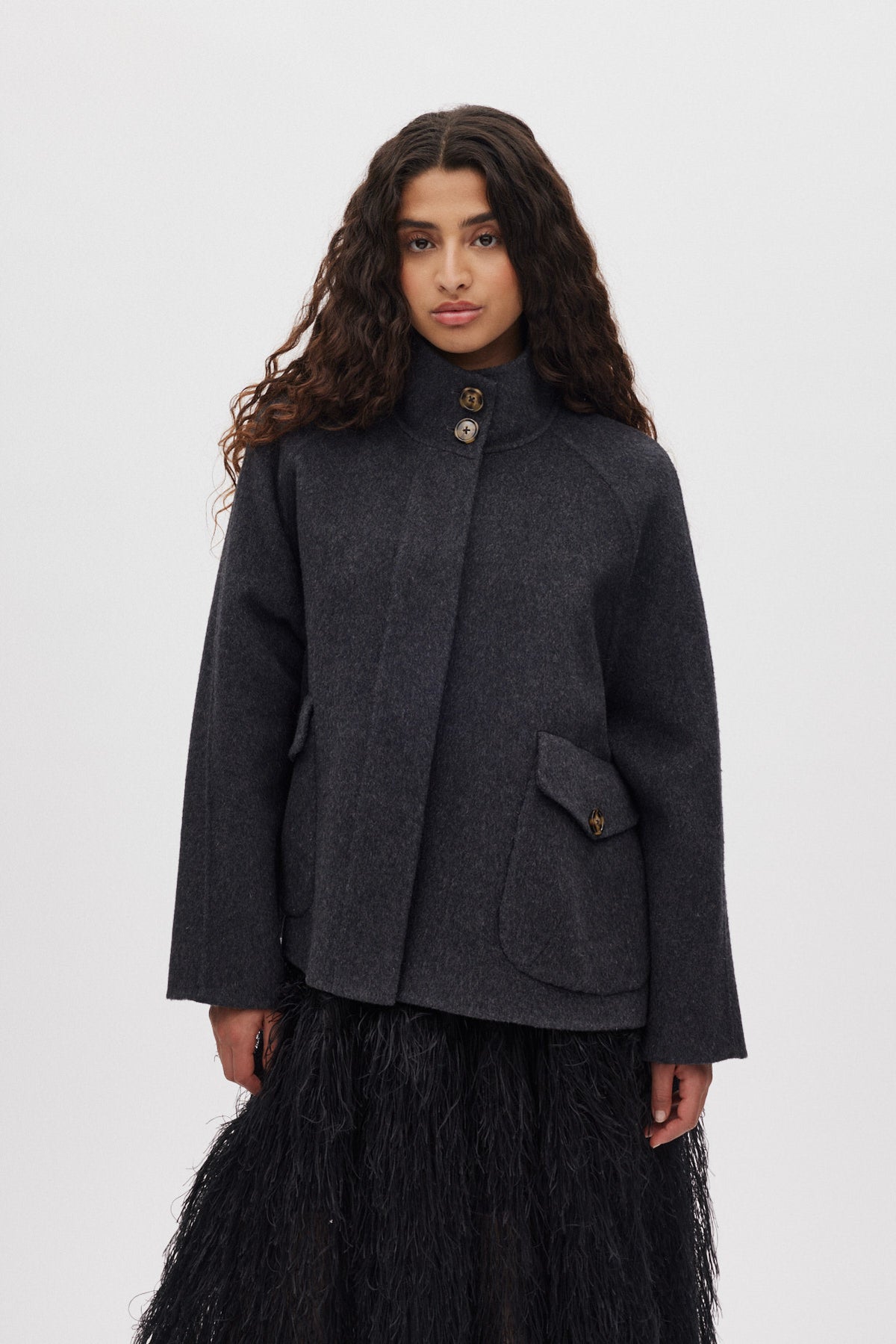 Hillevi - Double felt wool jacket I Dark grey melange