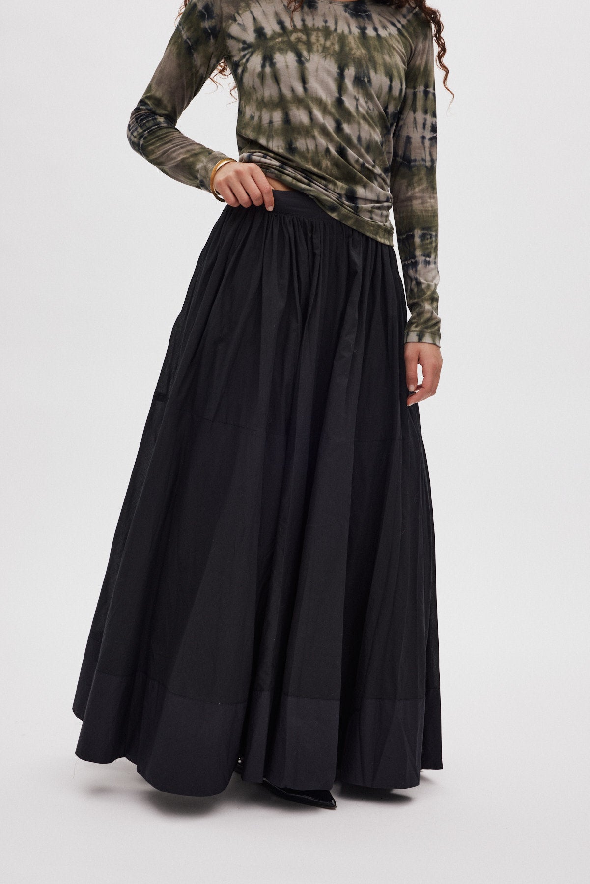 Dema - Poplin full layered skirt I Black