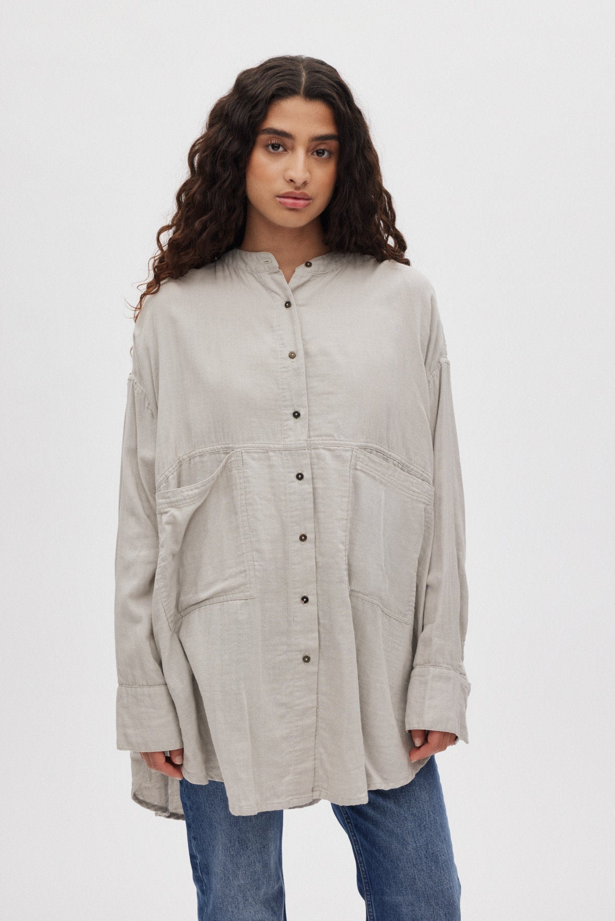 Sonja - Cotton double oversized shirt I Cement
