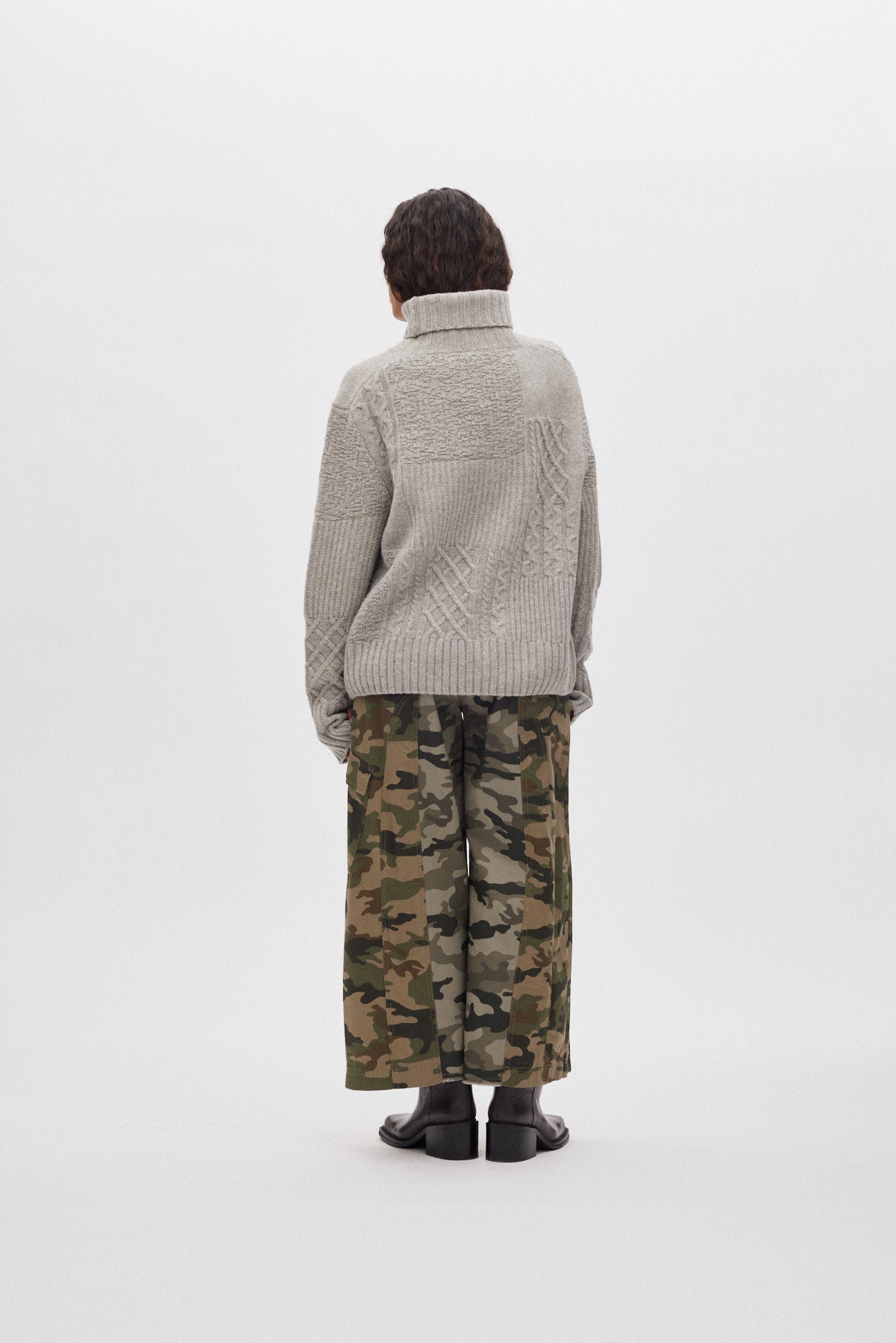 Anli - Patchwork knit sweater I Light grey melange
