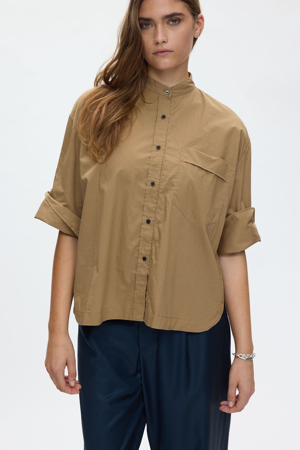 Seval - Poplin boxy shirt I Havanna brown