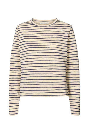 Light stretch crew neck top - Hila I Oyster navy stripe
