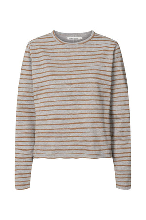 Light stretch crew neck top - Hila I Grey honey stripe