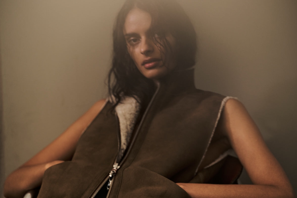 Channe - Shearling vest I Dark brown natural combo