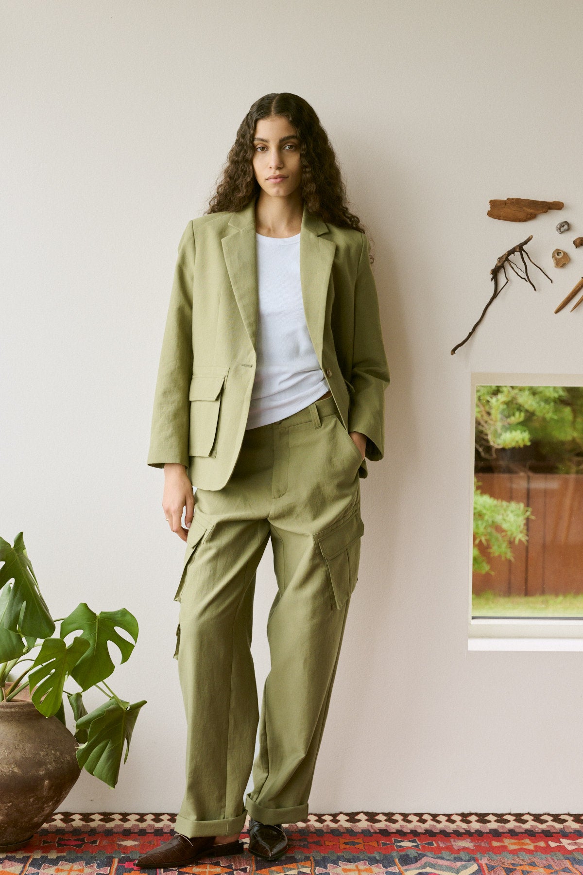Pamila - Soft tailoring cargo pants I Light grey melange