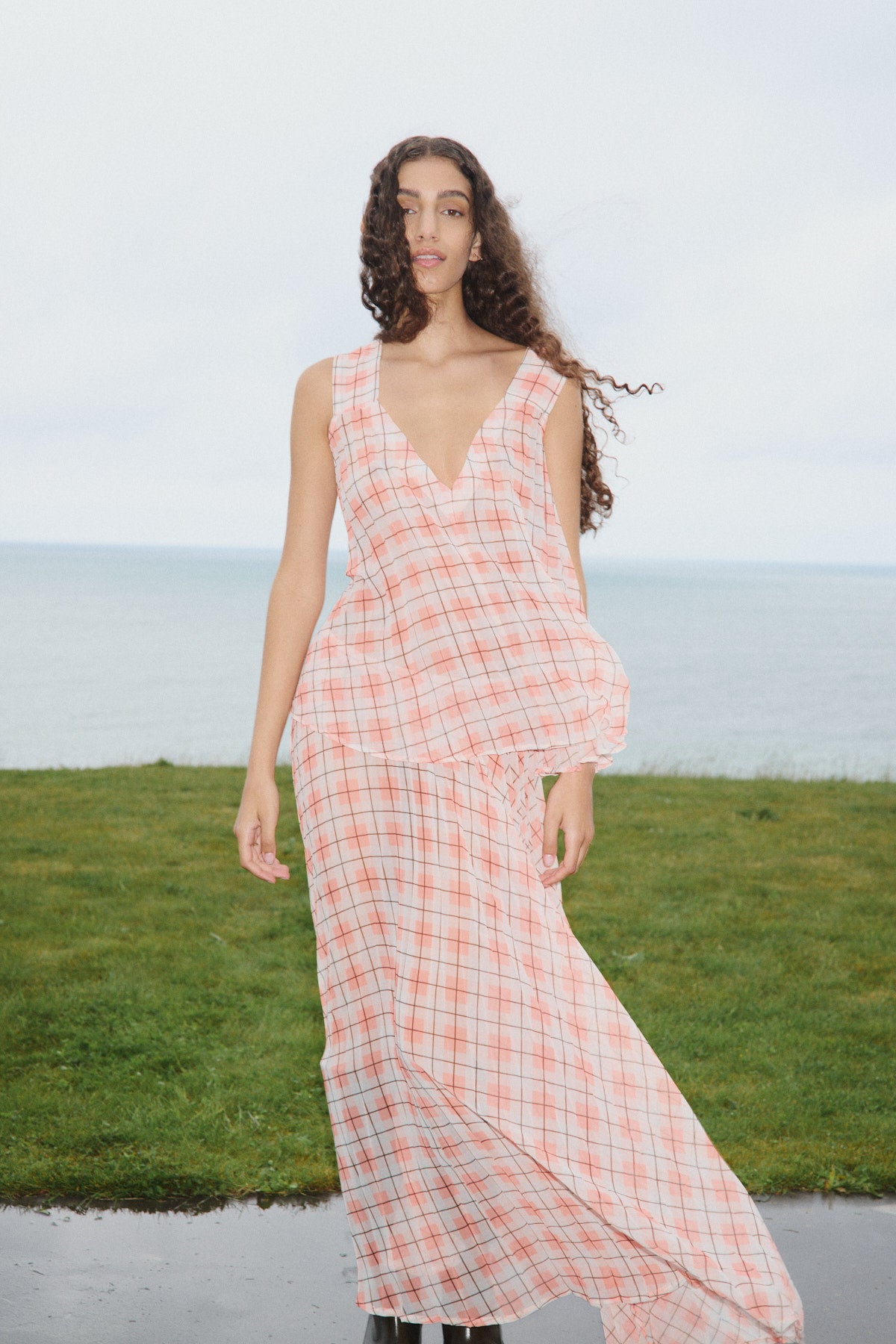 Saki - Transparent check skirt I Mandarin pleat