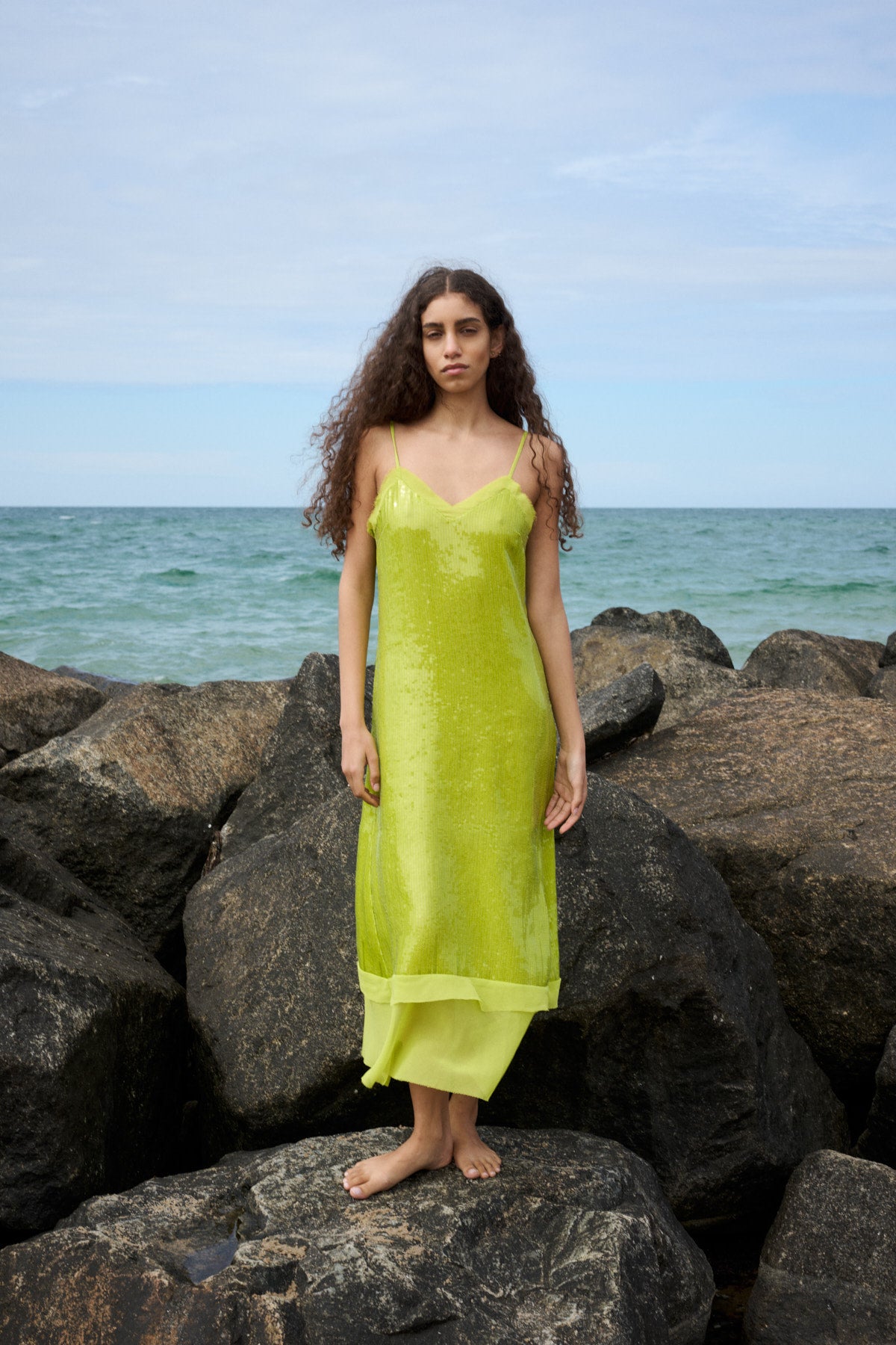 Gloria - Mini sequin strap dress I Chartreuse