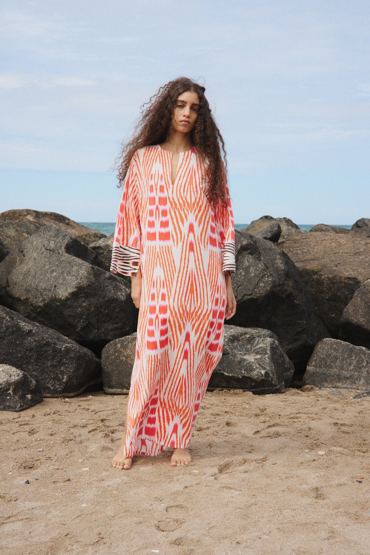 Karimalou - Ikat combo kaftan I Forest pink sand & citrus combo