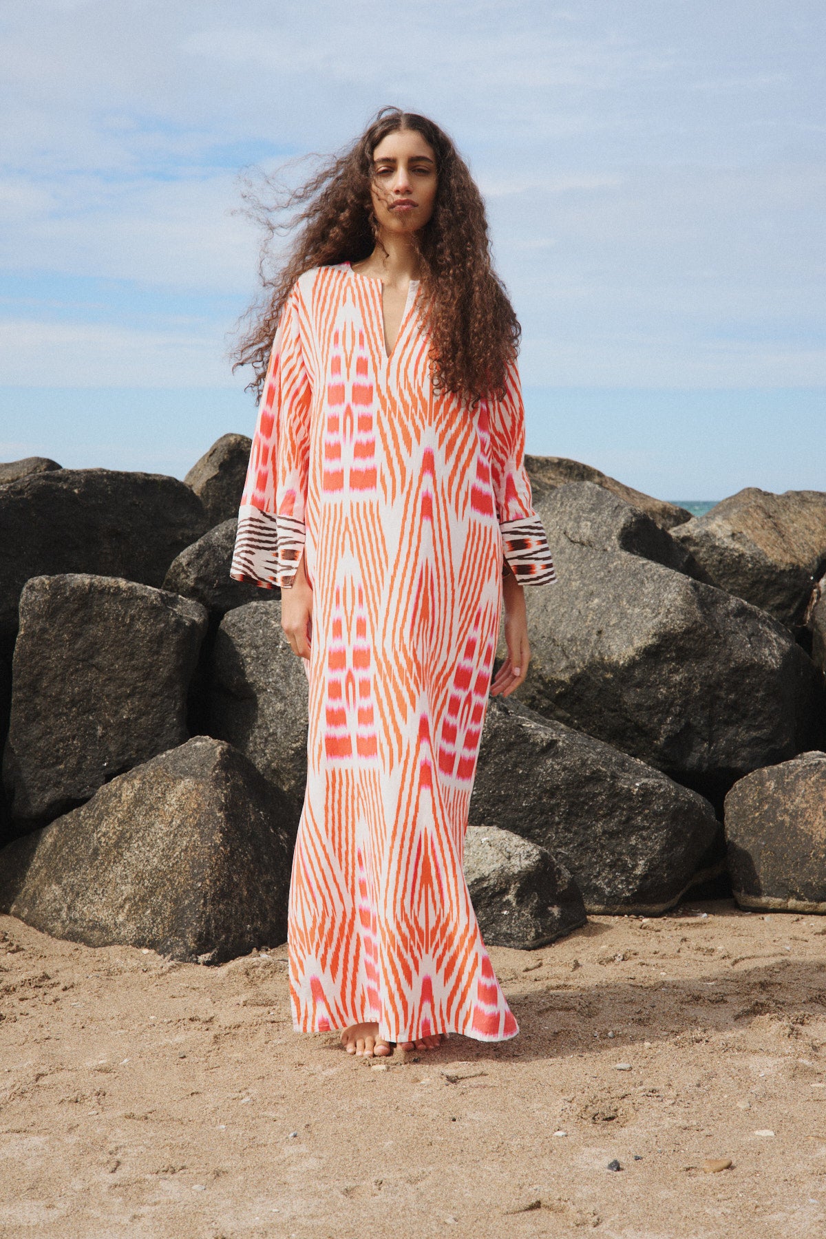 Karimalou - Ikat combo kaftan I Forest pink sand & citrus combo