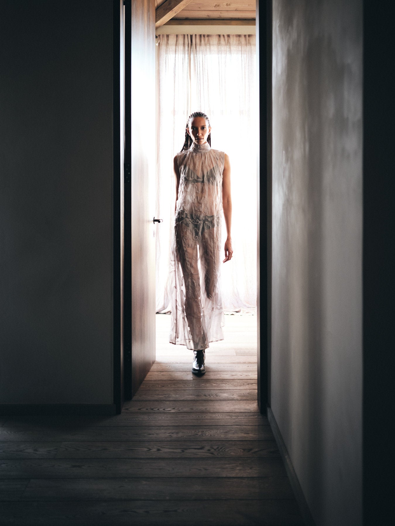 Allison - Splash netting long dress I Silver grey