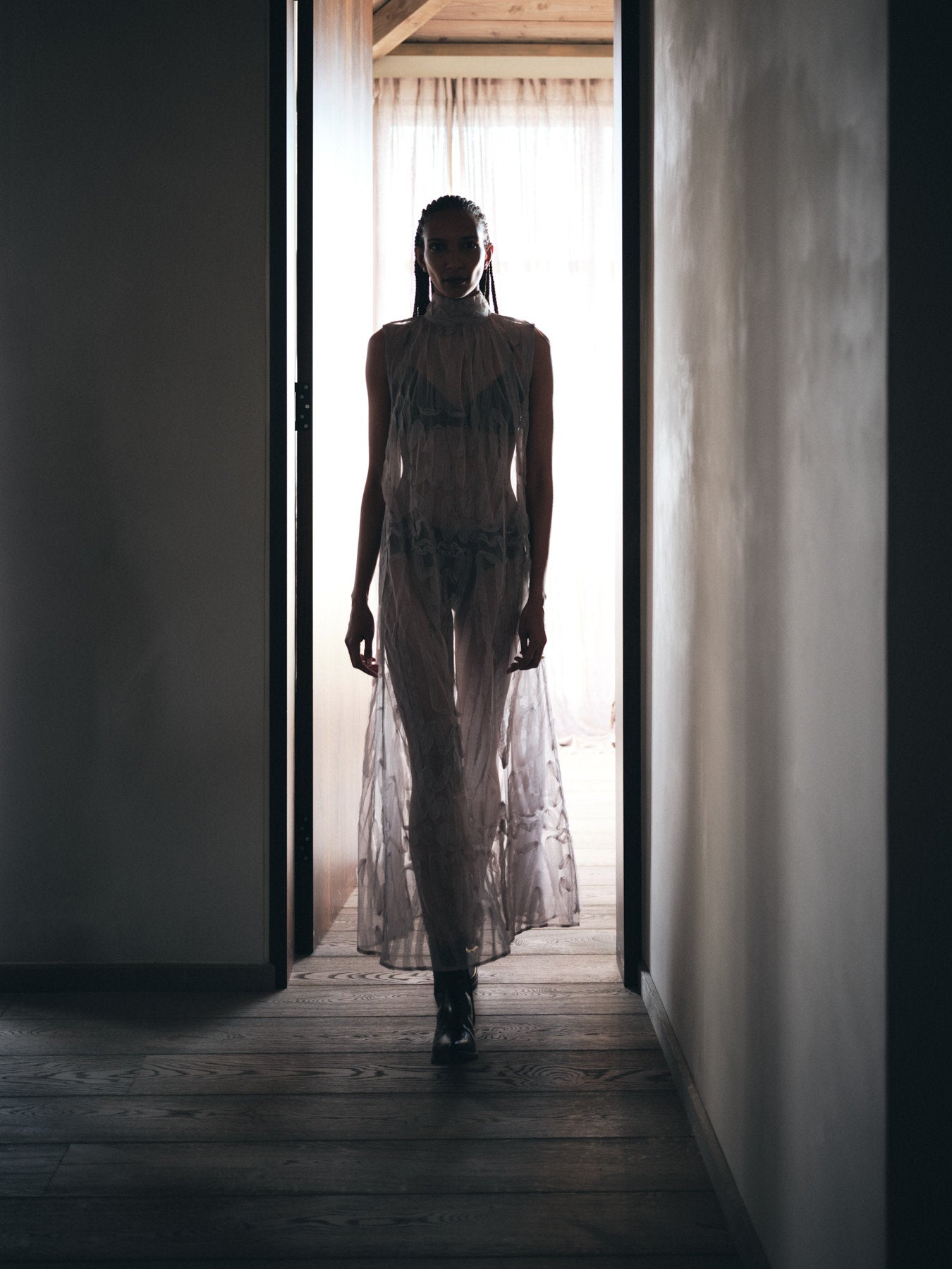 Allison - Splash netting long dress I Silver grey