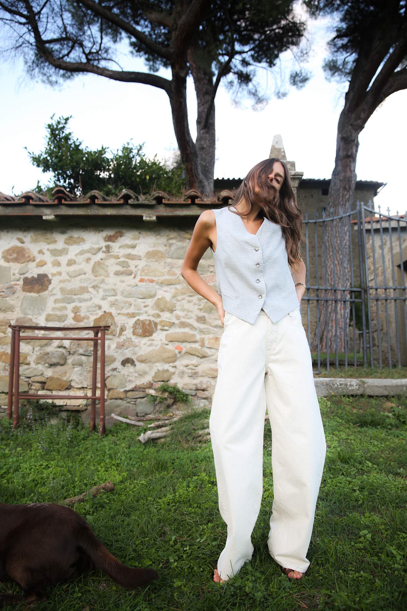 Fellini - Denim ecru straight pants I Ecru