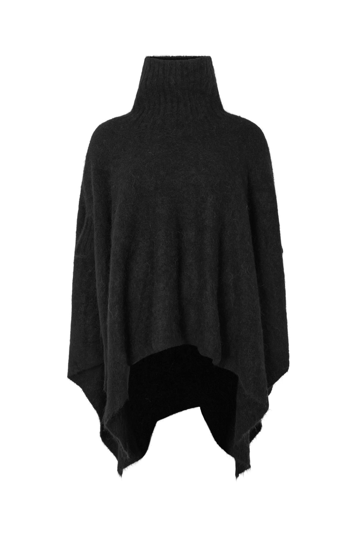 Dede - Fluffy knit poncho I Black