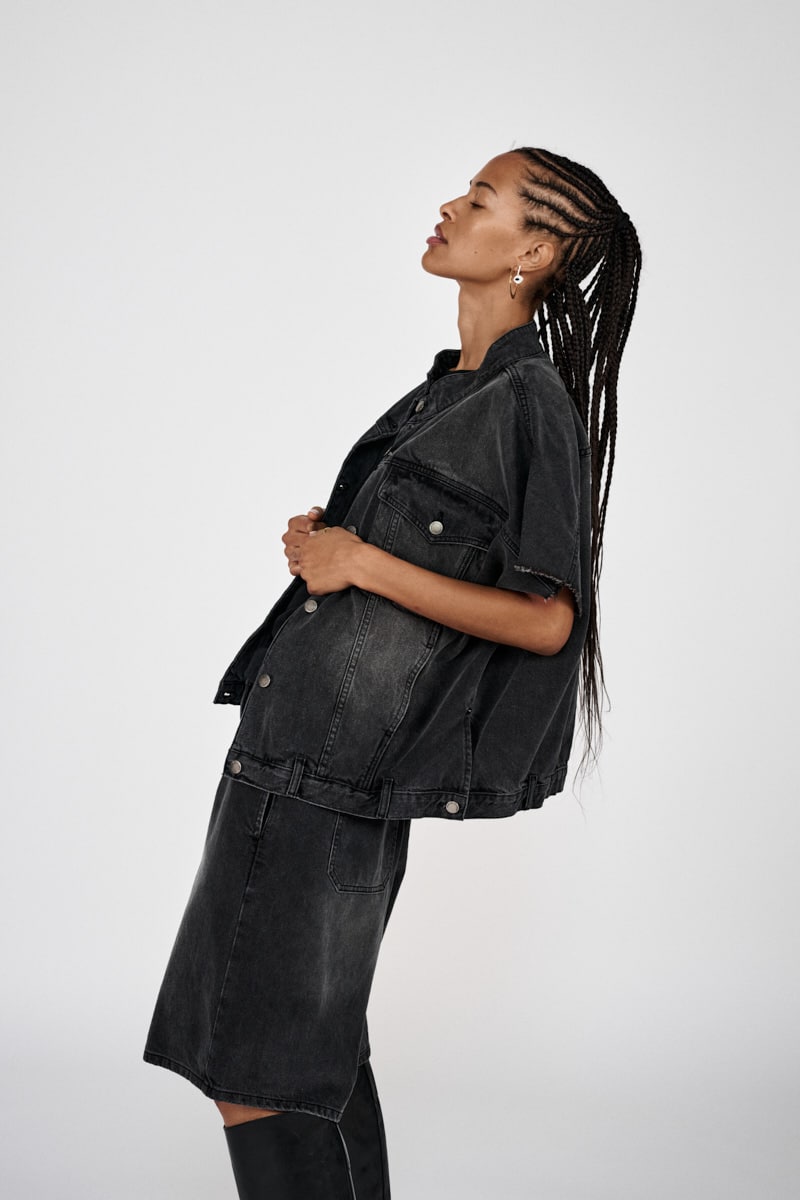 Denim black wide shorts - Raha I Washed black denim