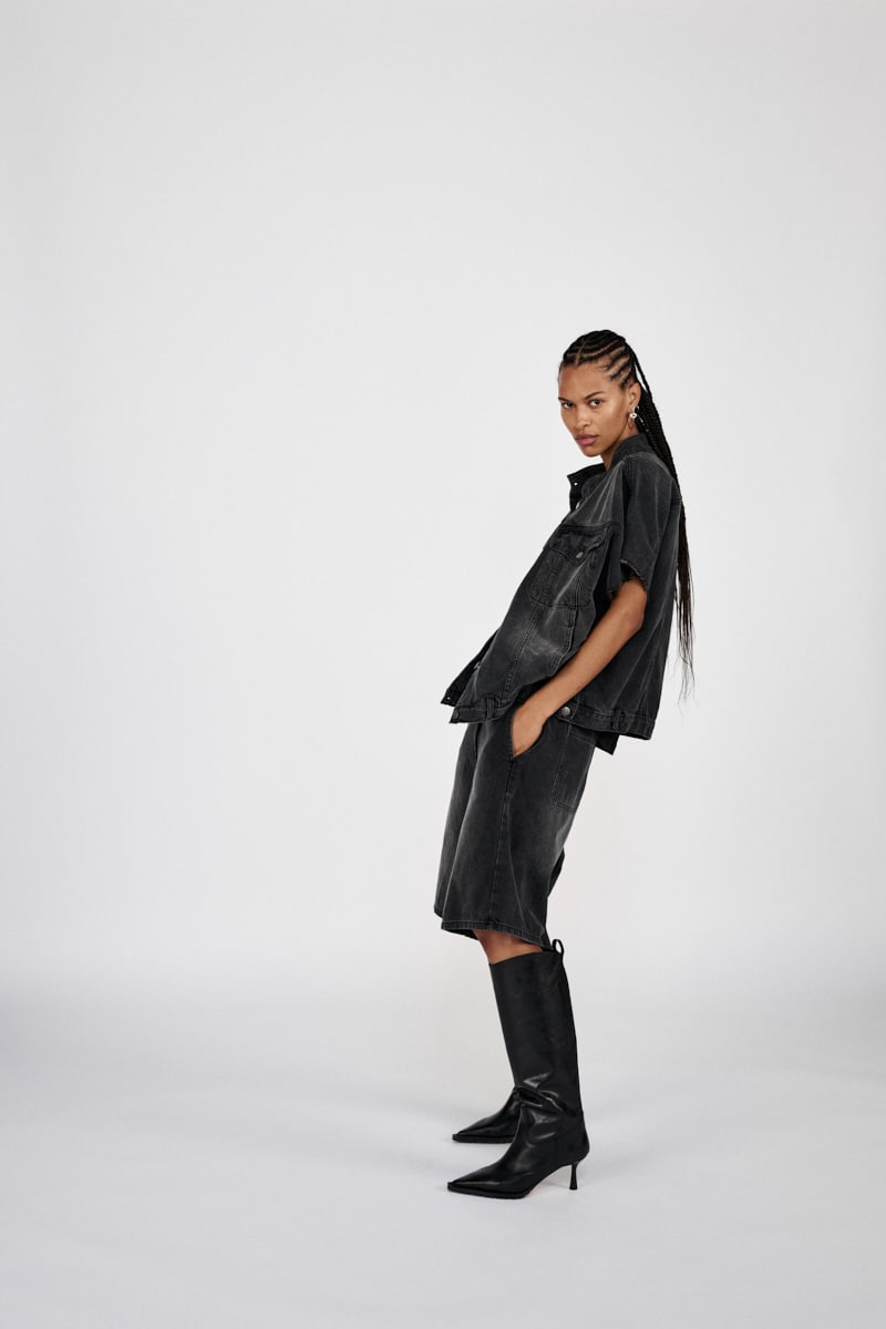 Denim black wide shorts - Raha I Washed black denim