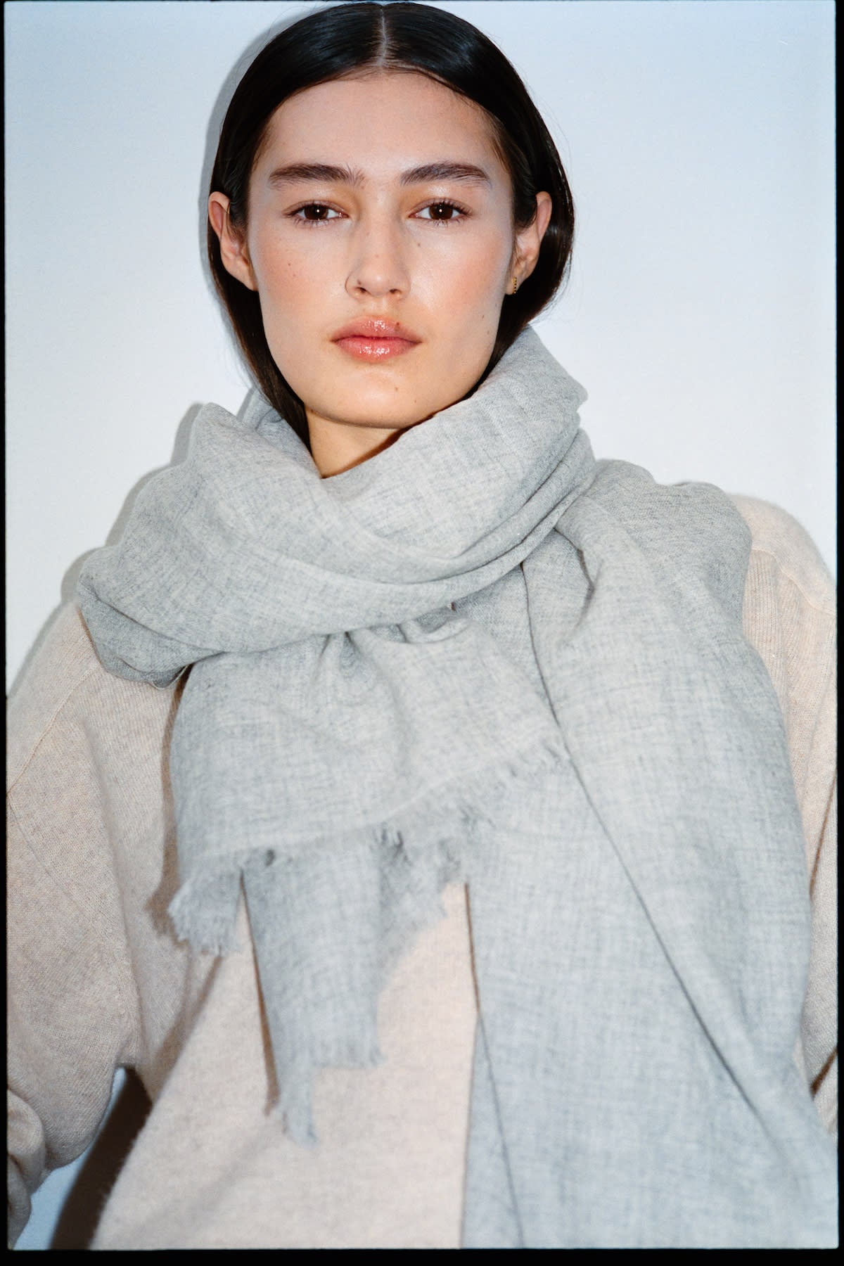 Caroliva - Wool cash scarf I Light grey melange