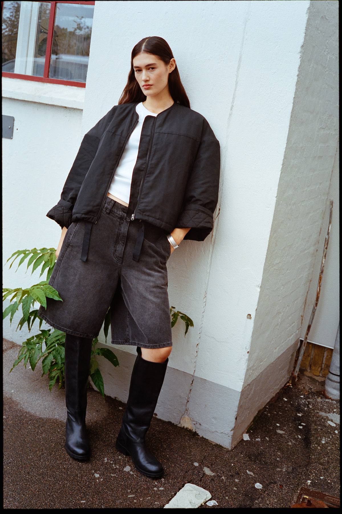 Denim black wide shorts - Raha I Washed black denim