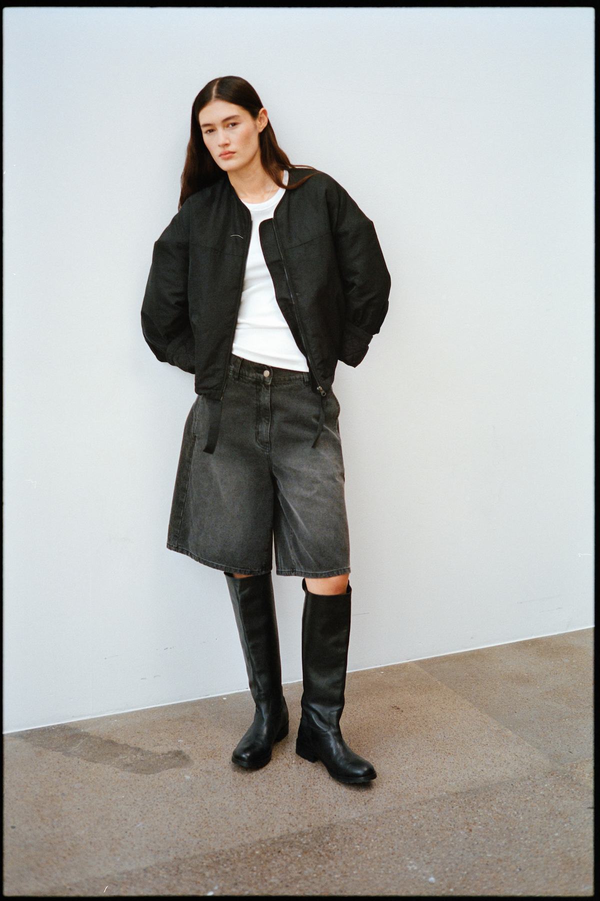 Denim black wide shorts - Raha I Washed black denim