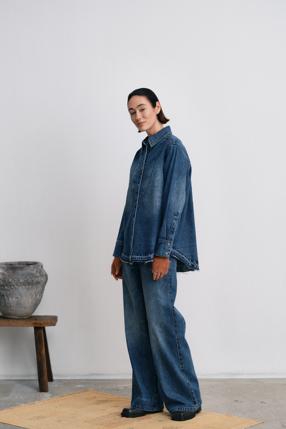 Paia - Denim bib shirt I Dark indigo