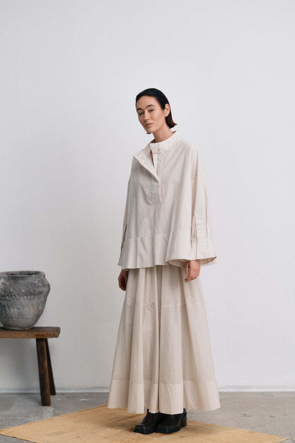 Smea - Poplin flared shirt I Clay