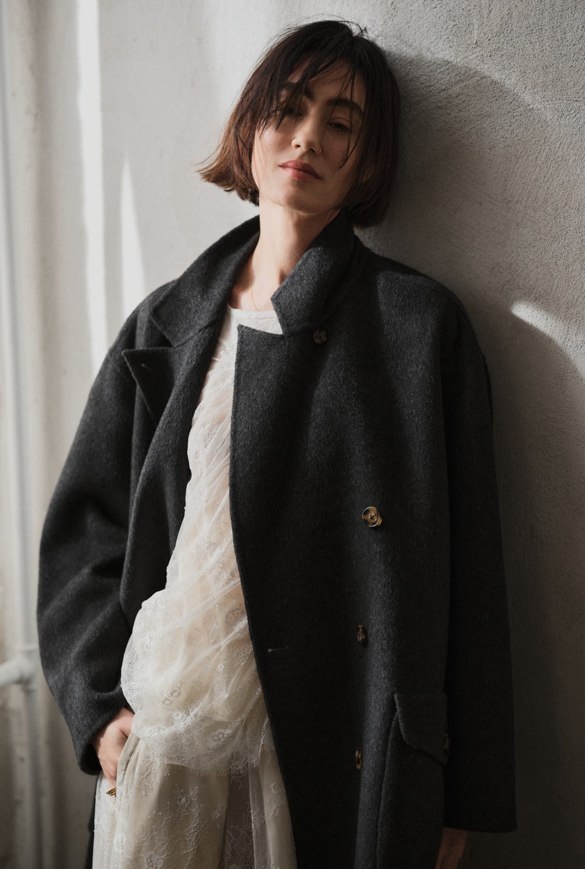 Leanna - Double felt wool coat I Dark grey melange