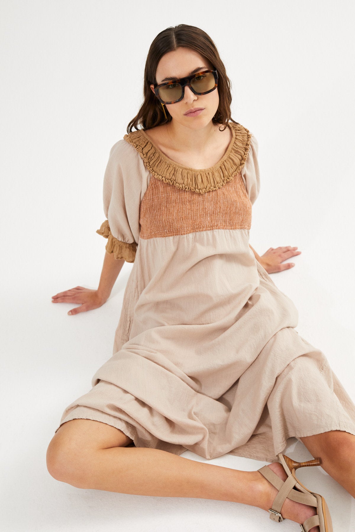 Cotton long angel dress - Dorothea I Black