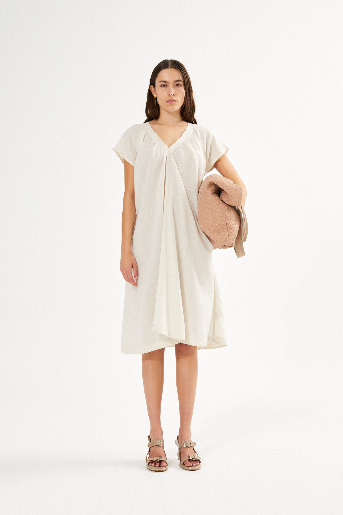 Cotton V-neck short dress - Divine I White