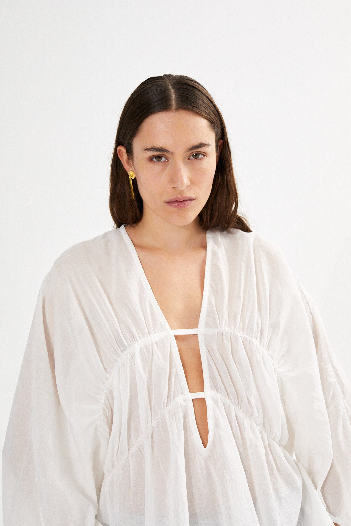 Cotton voile deep V-neck top - Corrie I White