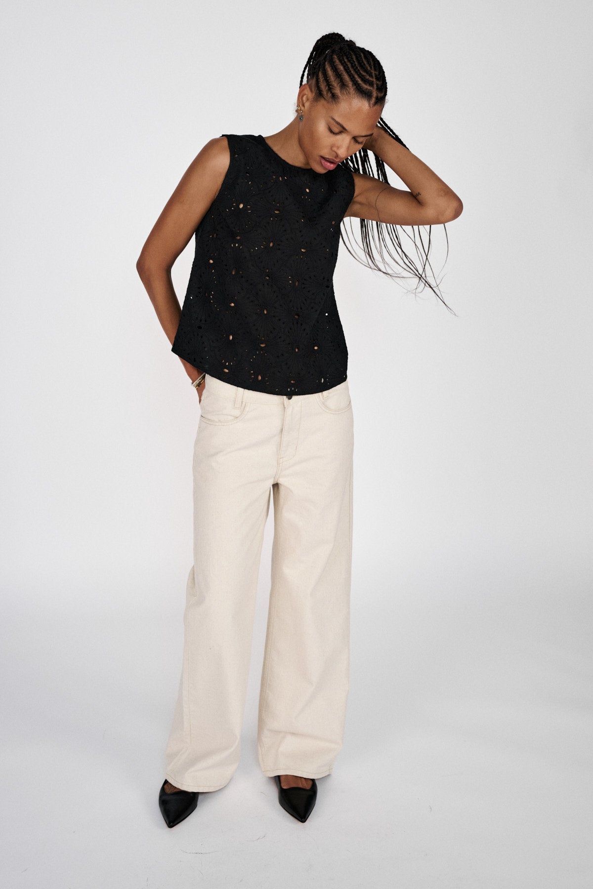 Fellini - Denim ecru straight pants I Ecru