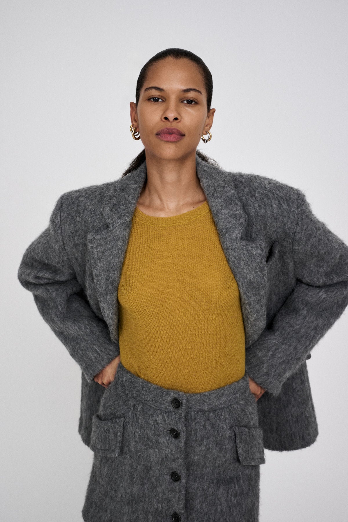 Nyara - Fuzzy jacket I Grey melange