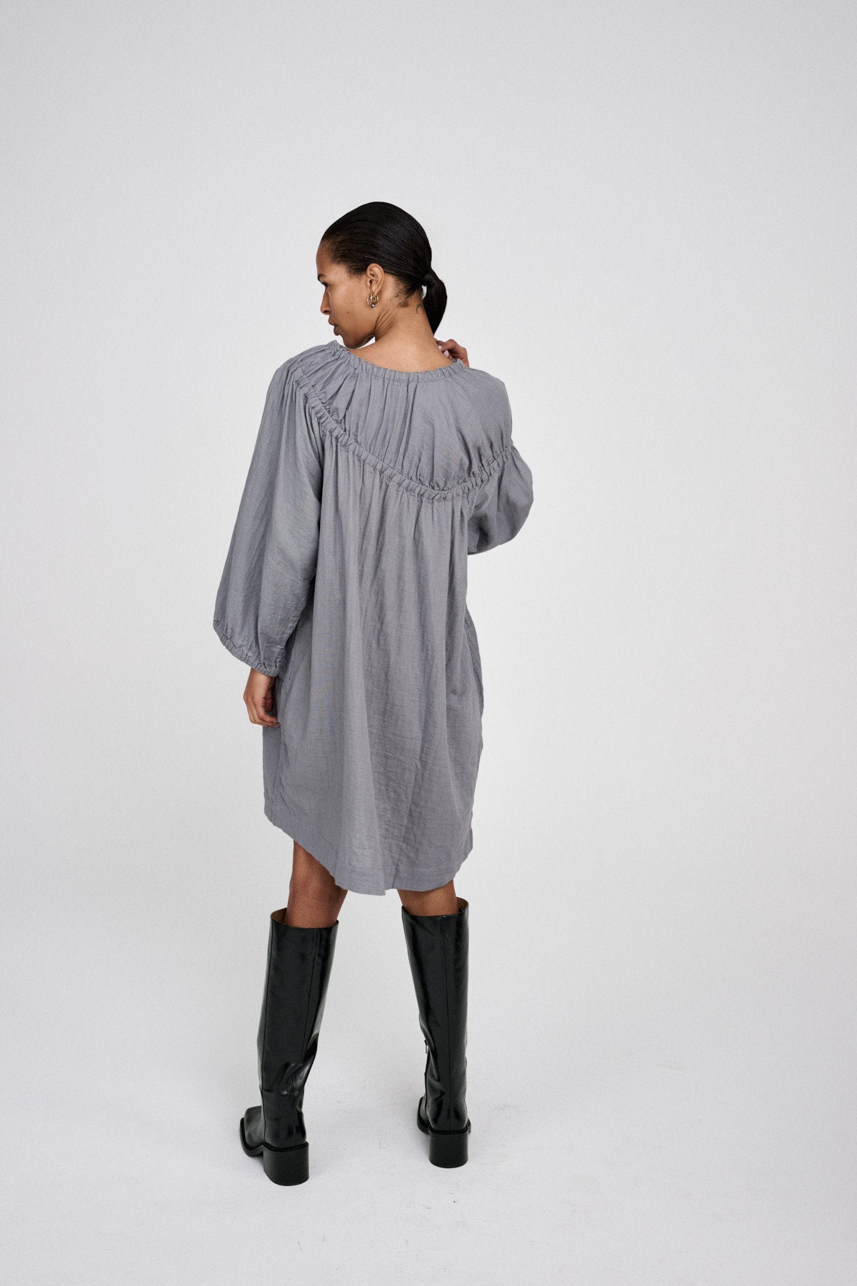 Mae - Cotton dbl elasticated dress I Grey mist