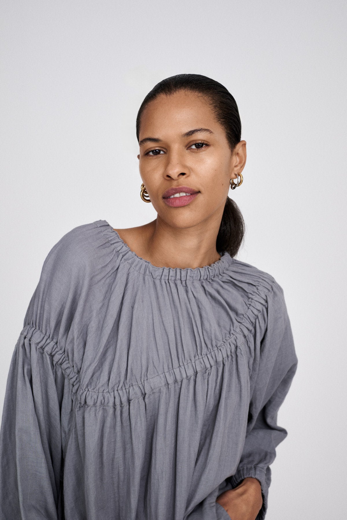 Mae - Cotton dbl elasticated dress I Grey mist