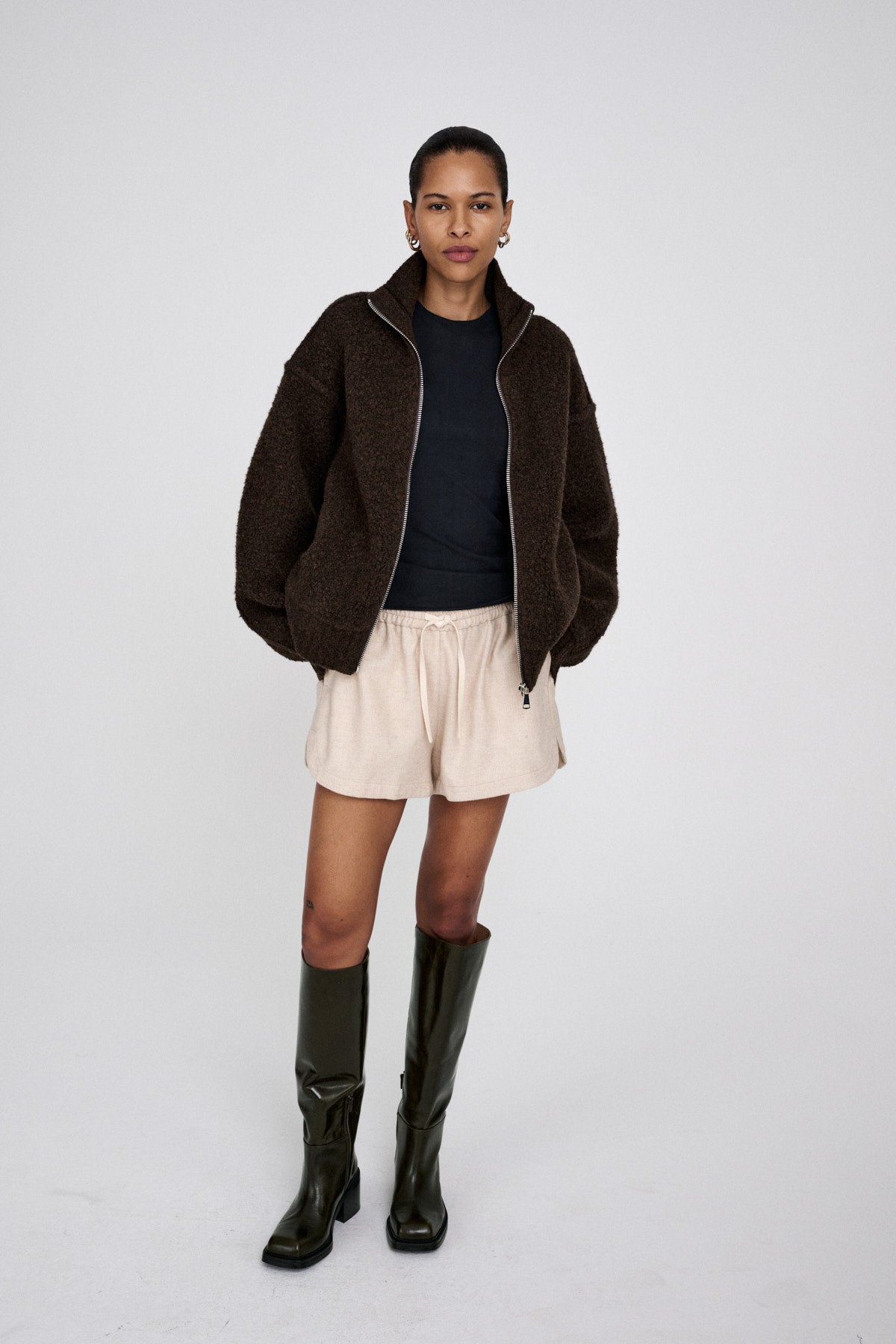 Sigal - Sheep knit high collar jacket I Grey melange