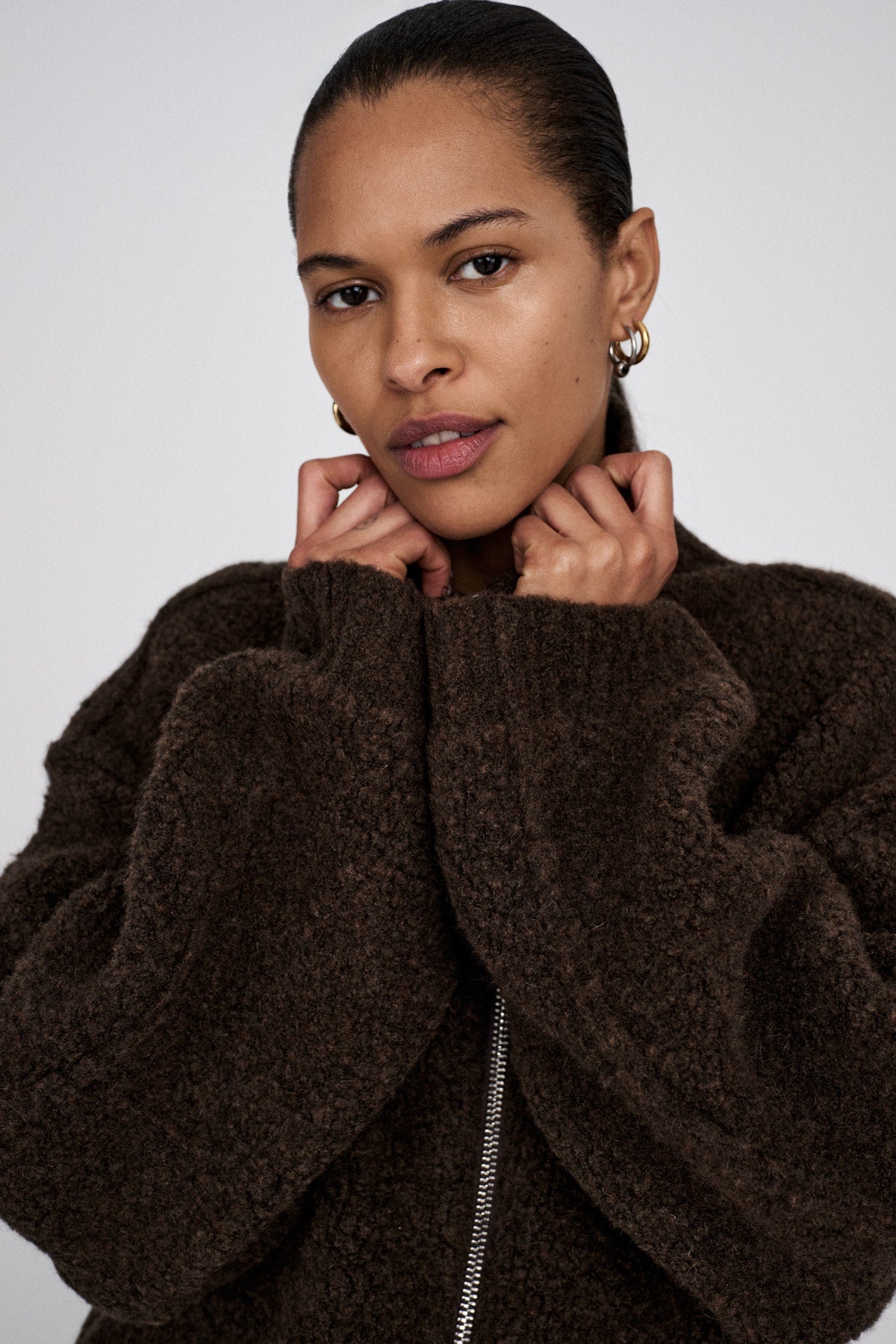 Sigal - Sheep knit high collar jacket I Grey melange