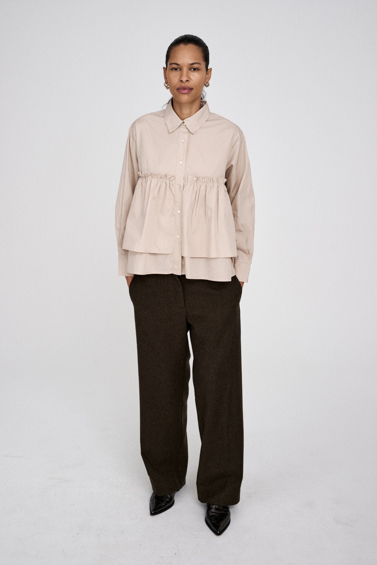 Shaker - Poplin frill shirt I White